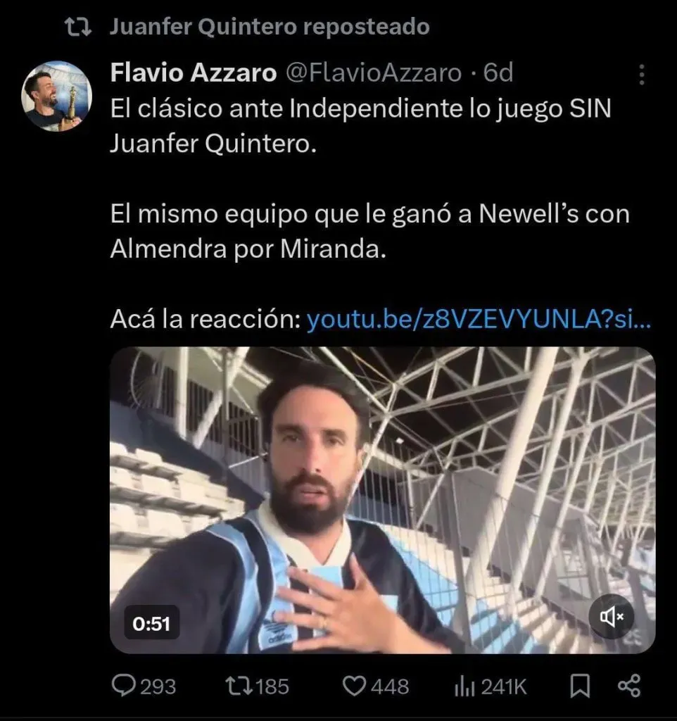 Quintero retuiteó a Azzaro. (Foto: Twitter).