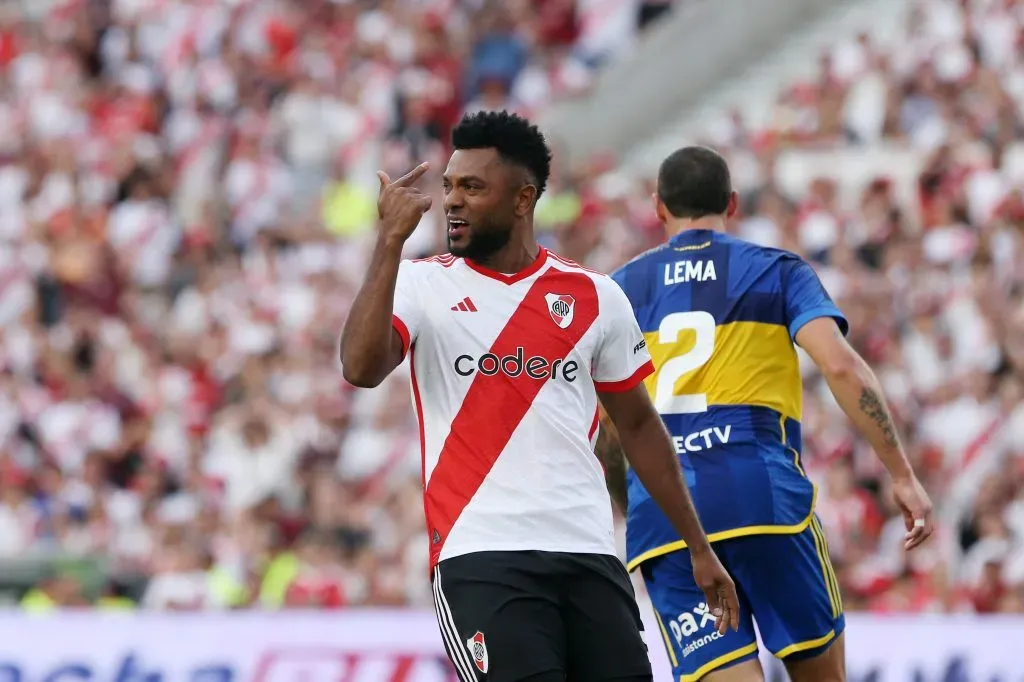 Miguel Borja jugó un cuarto de hora ante Boca. (Getty)