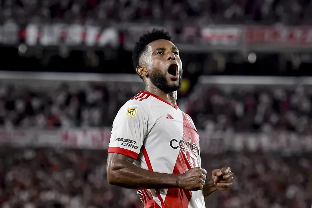 Miguel Borja volvió a celebrar con la camiseta de River. (Getty)