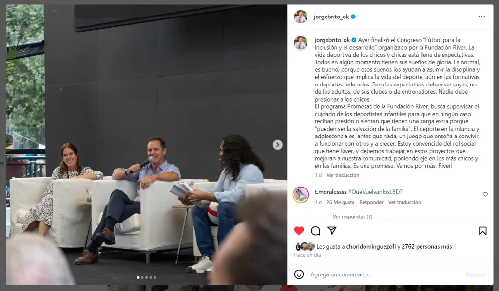 El Presidente de River, Jorge Brito, impulsó la campaña “Promesas”, de la Fundación River (@jorgebrito_ok).