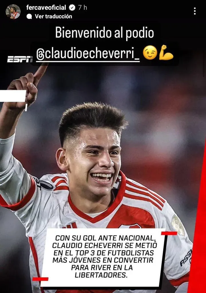 El saludo de Cavenaghi a Echeverri. (Foto: Instagram).