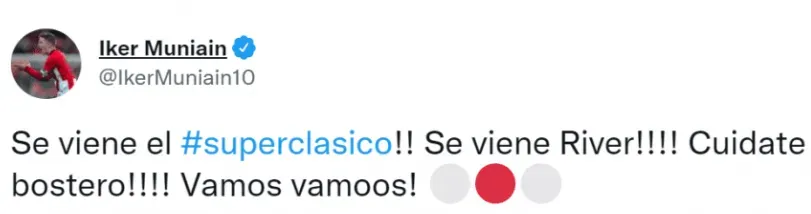 Uno de los tantos tweets que Muniaín tiene hablando de River.