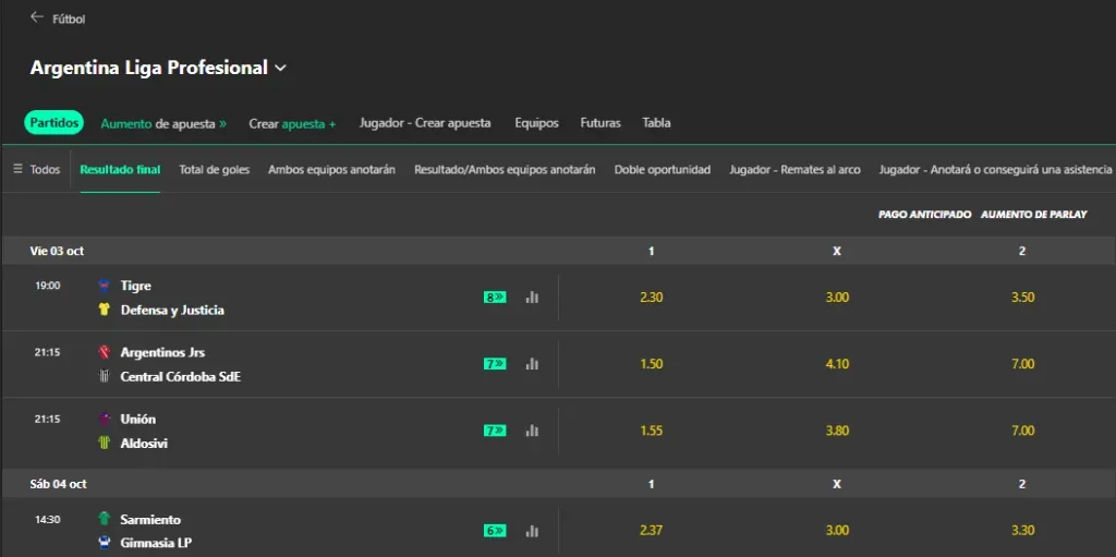 Tomada desde bet365 el 03/10/25