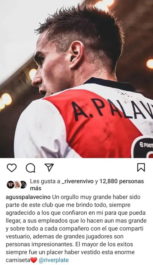 El mensaje de despedida de Palavecino de River en redes.