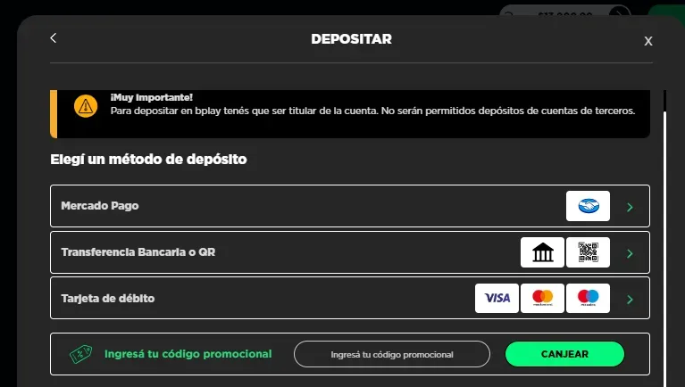 métodos de pago bplay