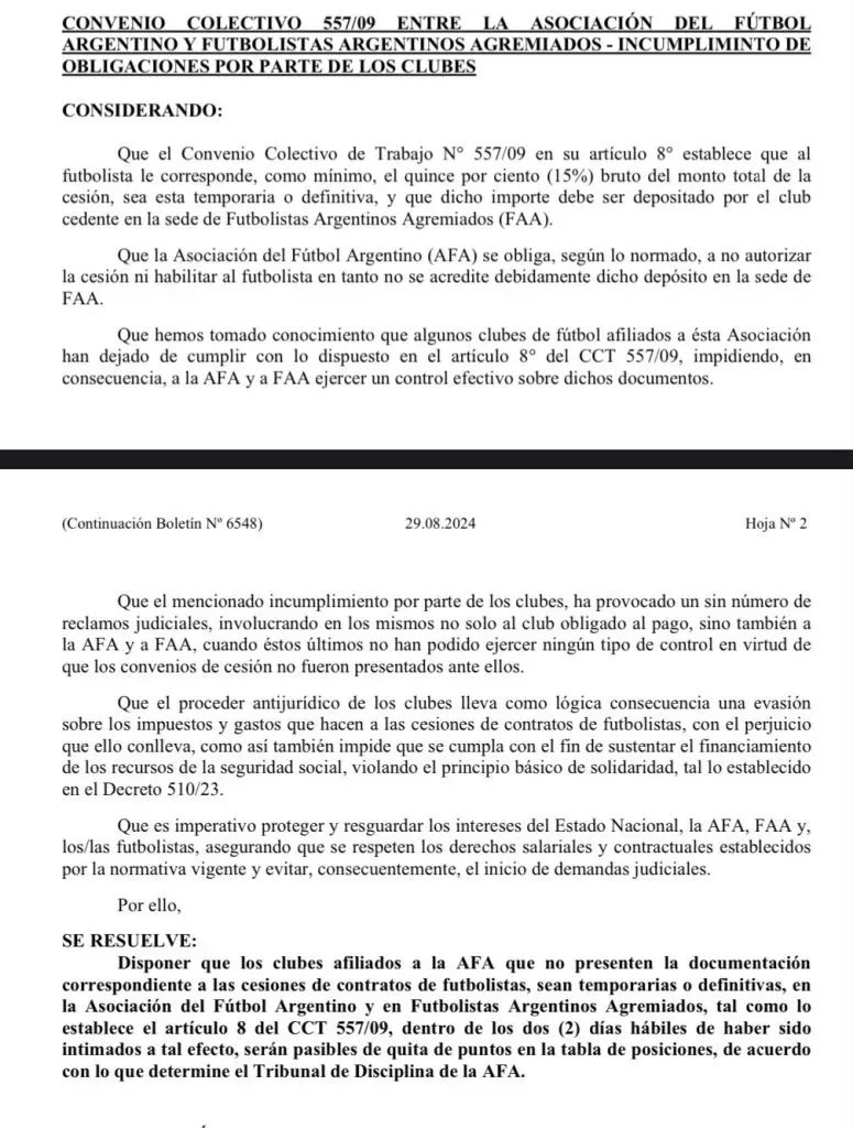 La resolución de AFA.