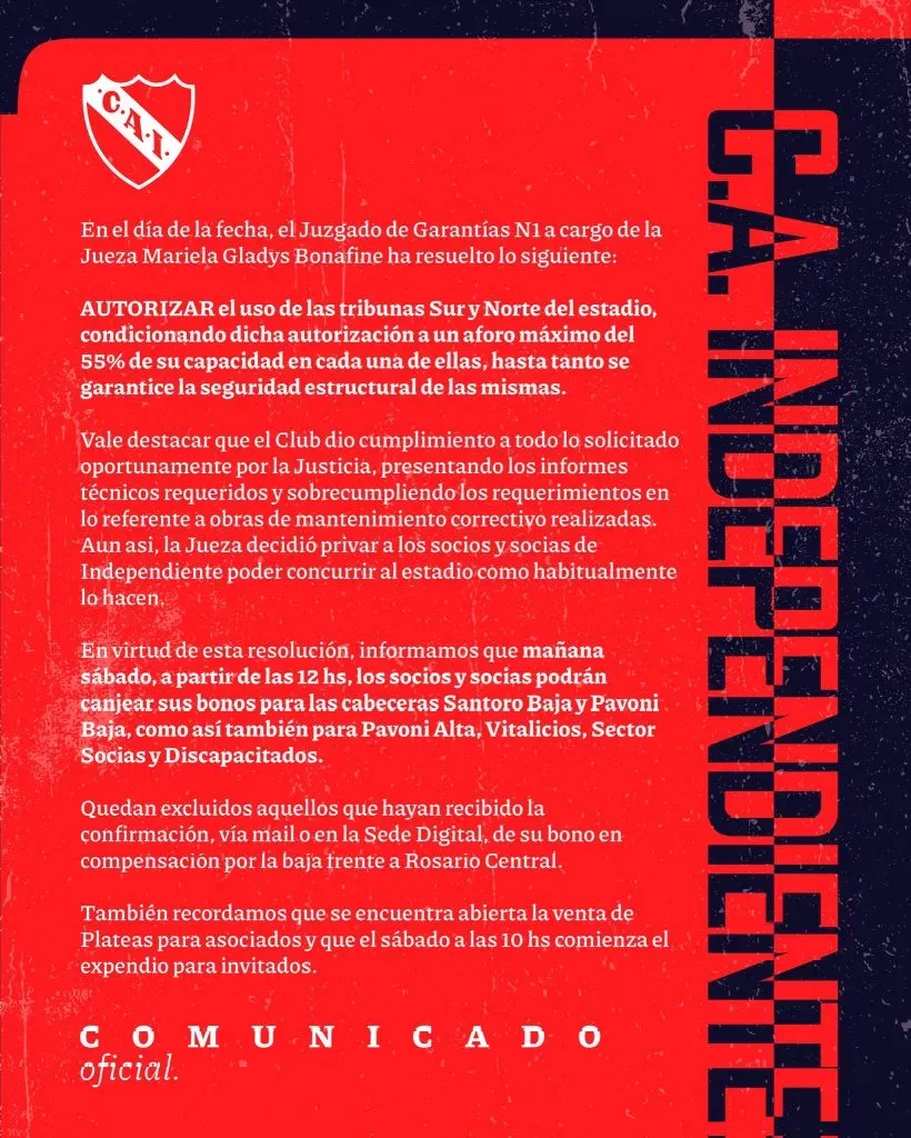 El comunicado del club (Foto: @Independiente).