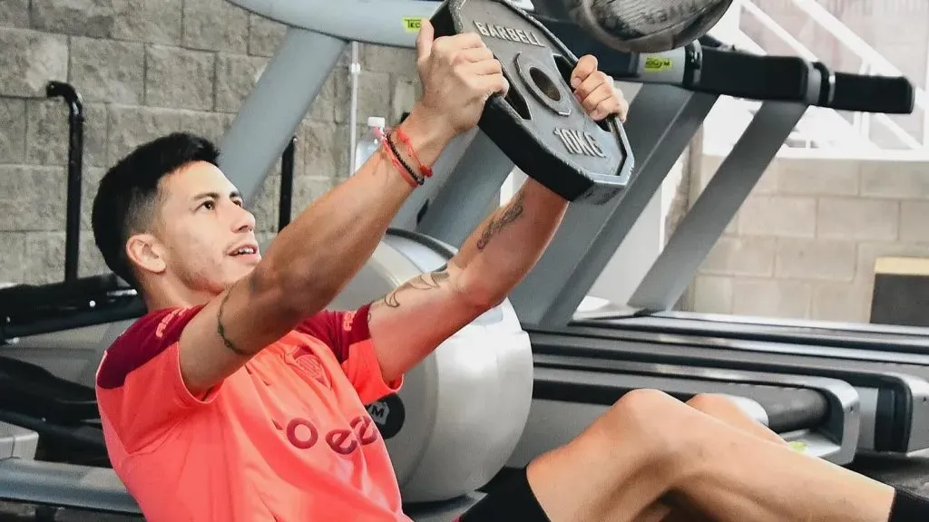 Maxi Meza, en duda vs. Platense (Foto Prensa River).