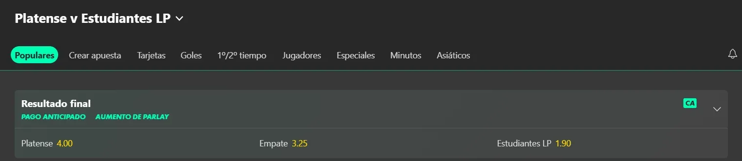 Tomada desde bet365. Cuotas sujetas a modificaciones