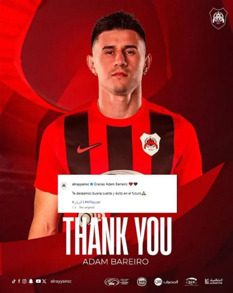 Al Rayyan despidió a Bareiro en sus redes sociales.