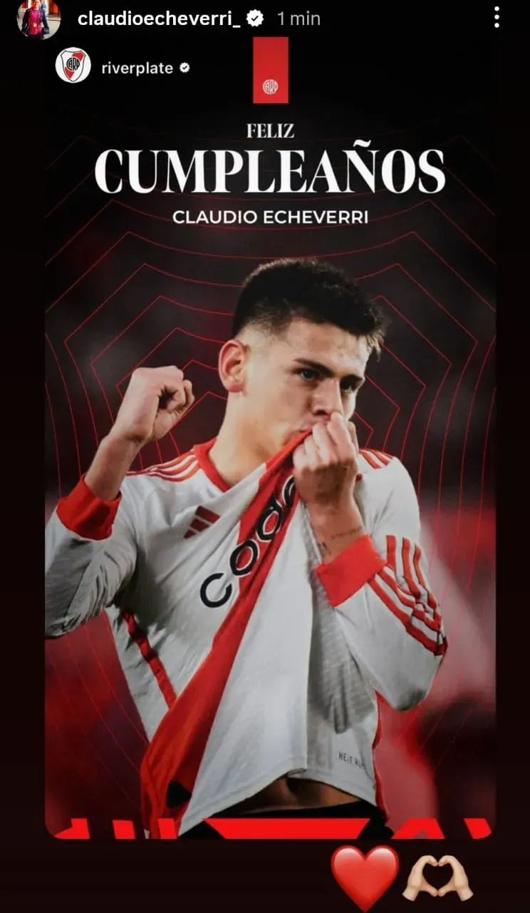 La respuesta del Diablito Echeverri tras el saludo de River por su cumpleaños. (Instagram)
