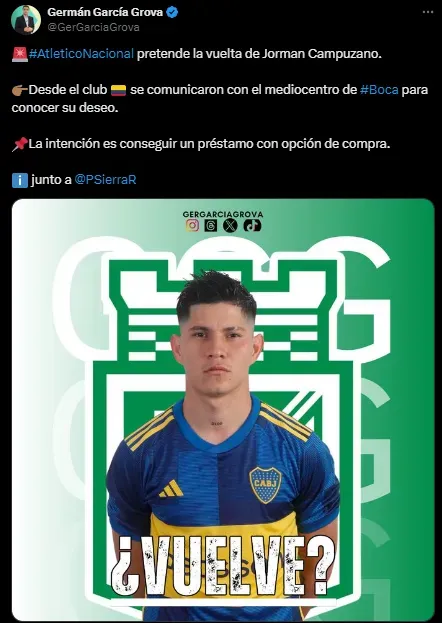 Atlético Nacional quiere a Campuzano. (Captura)