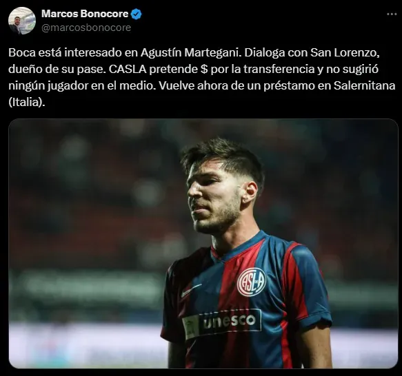 Boca quiere a Martegani. (Captura)