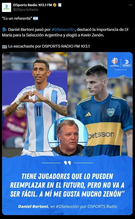 Postularon a Zenón para reemplazar a Di María.
