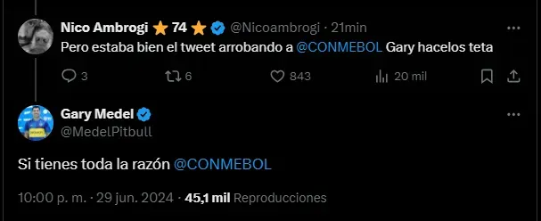 Medel, con todo por el partido con Chile. (Captura)