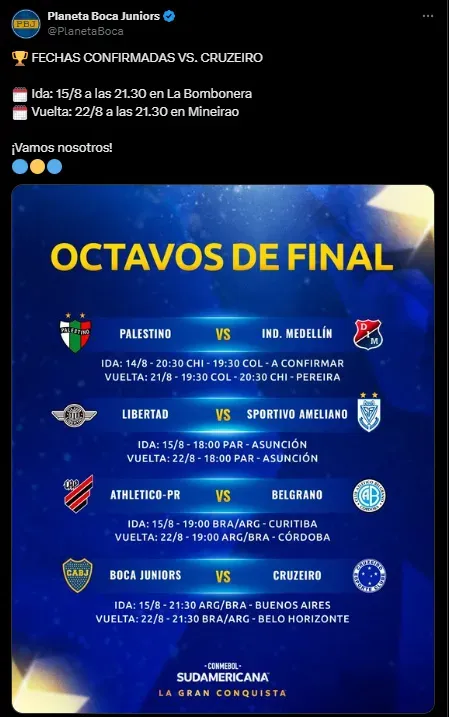 Fechas confirmadas.