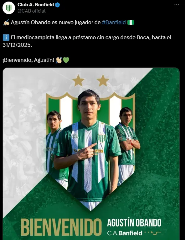 Obando es refuerzo de Banfield. (Captura)