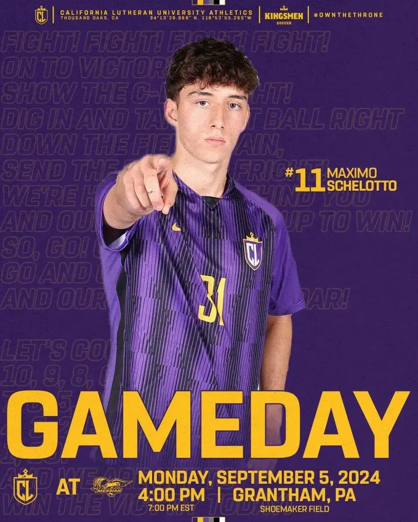 Máximo Barros Schelotto, el hijo mayor de Guillermo Barros Schelotto, juega en el Kingsmen de la NCAA Division de los Estados Unidos.