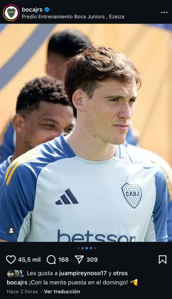 Jabes Saralegui, en la práctica de Boca.