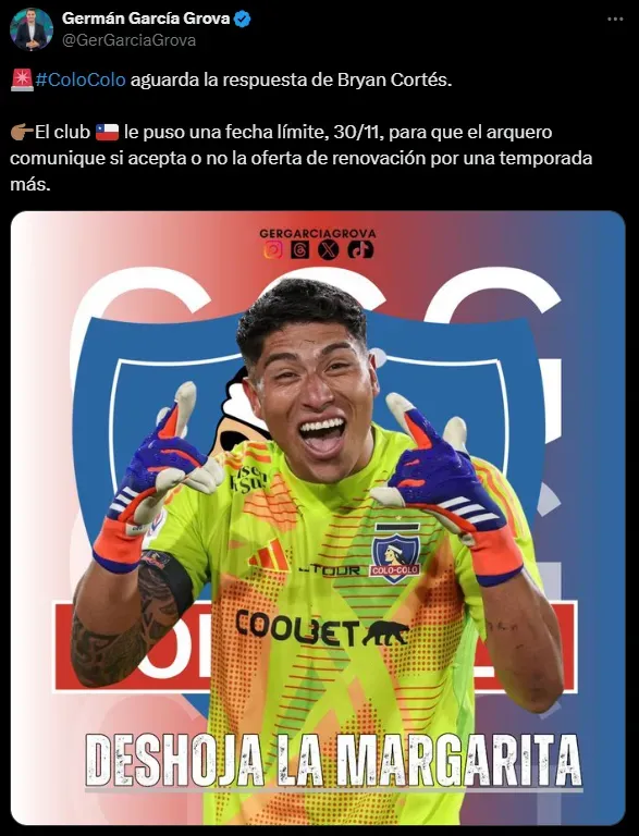 Se define el futuro de Brayan Cortés en Colo Colo. (Captura)
