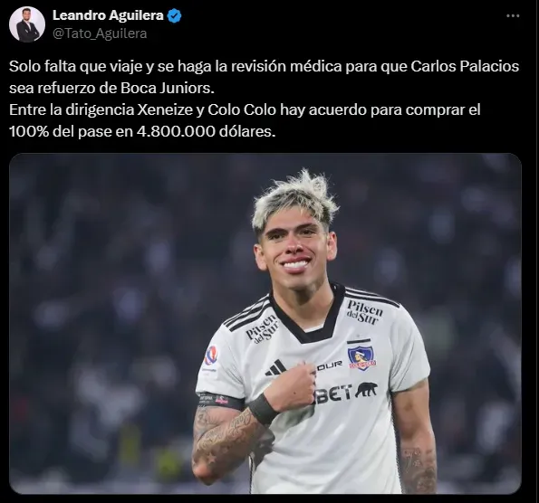 Carlos Palacios será el primer refuerzo de Boca. (Captura)