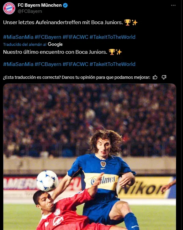 La picanteada del Bayern Múnich a Boca. (Captura)