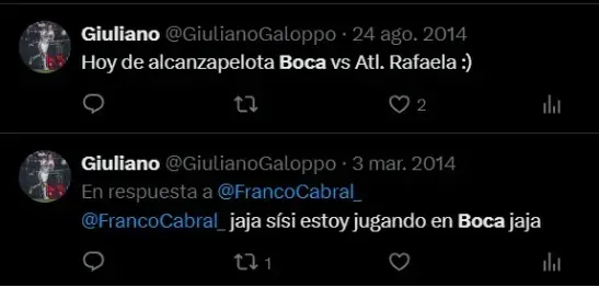 Los tuits de Galoppo sobre Boca. (Captura)