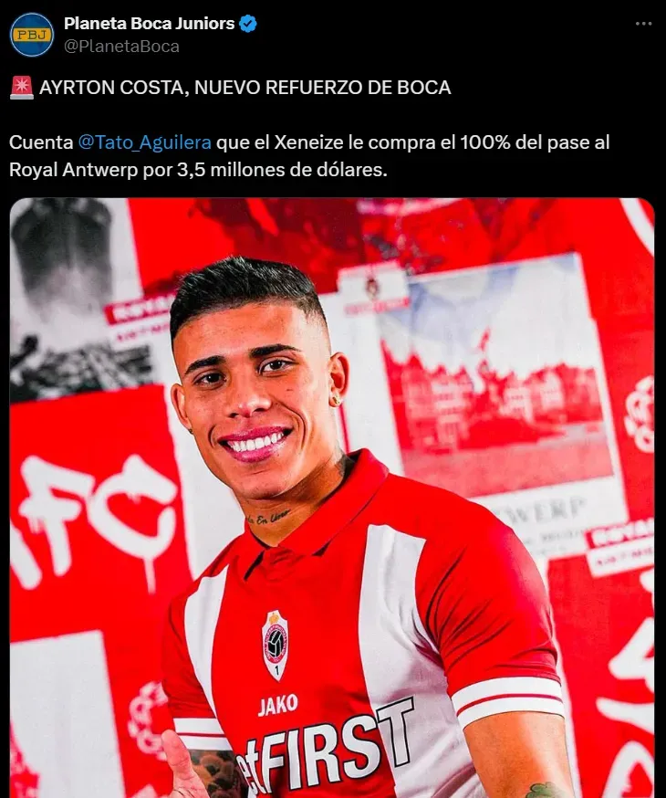 Ayrton Costa, nuevo refuerzo de Boca.