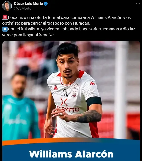 Boca va a la carga por Williams Alarcón. (Captura)