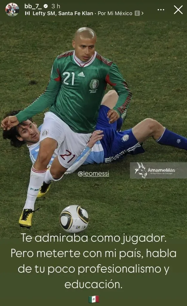 El posteo de Bautista contra Messi, en Instagram.