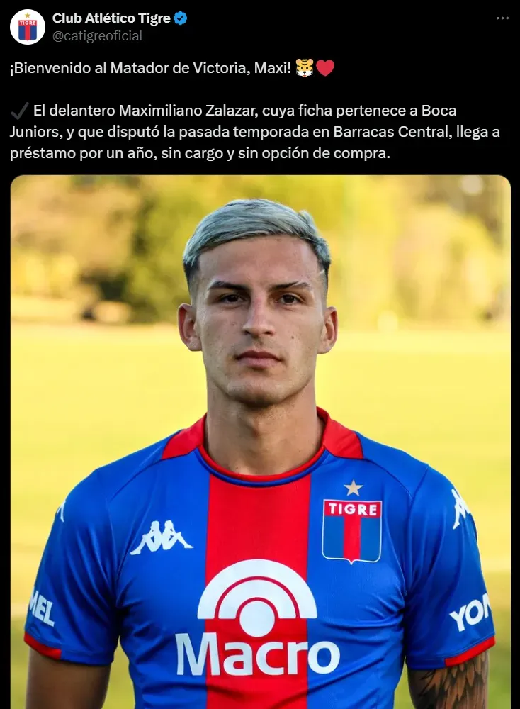 Maxi Zalazar fue presentado en Tigre.
