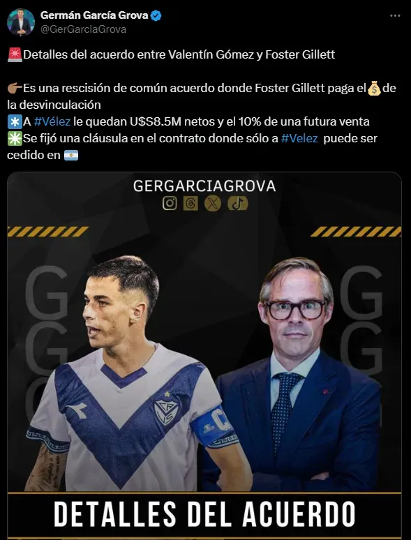 Valentín Gómez logró un acuerdo con Foster Gillett. (Captura)