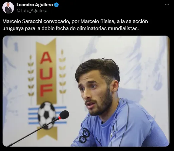 Saracchi, citado a la Selección de Uruguay. (Captura)