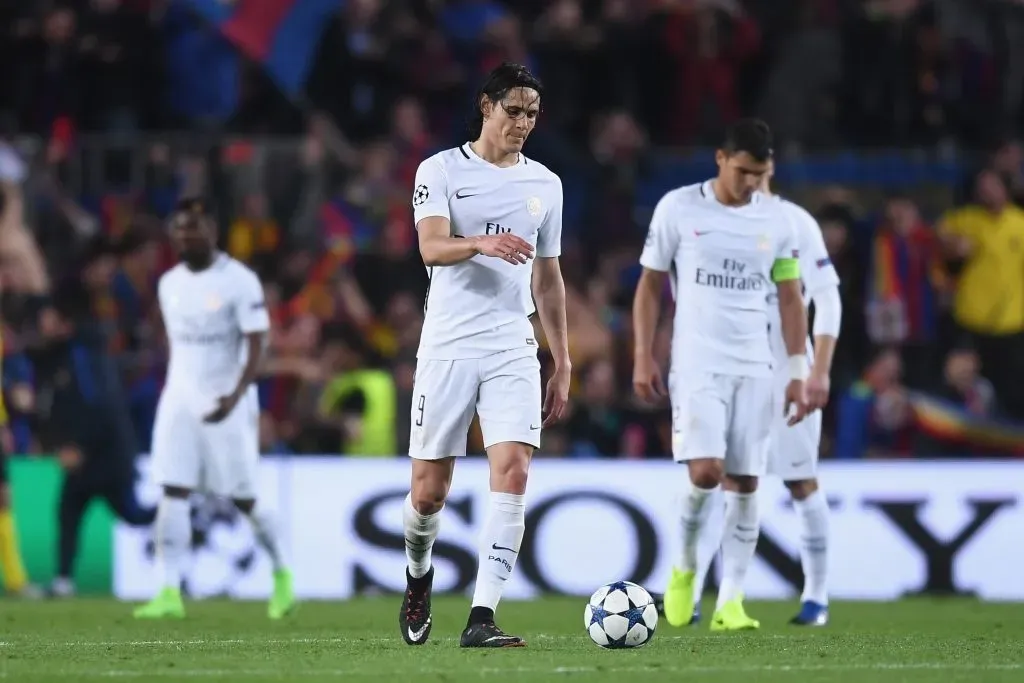 Cavani, en la caída del 2017 de PSG ante Barcelona. (Getty)
