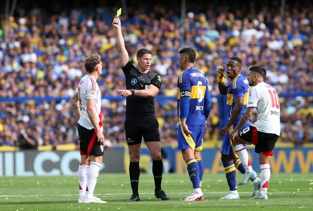 Nicolás Ramírez, en el último Boca-River en La Bombonera. (Getty)