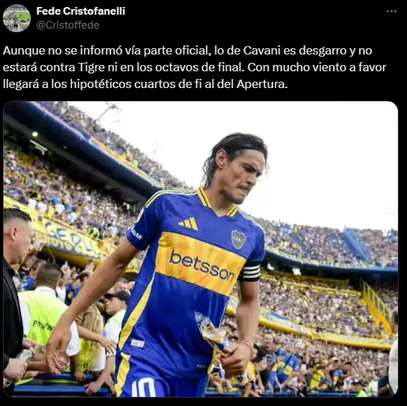 Cavani tiene chances de regresar en los cuartos de final del Torneo Apertura.