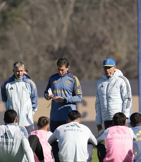 Russo, en el entrenamiento en Ezeiza. (Boca Oficial)