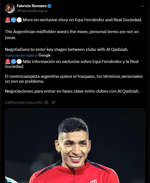 Equi Fernández se acerca a la Real Sociedad. (Captura)