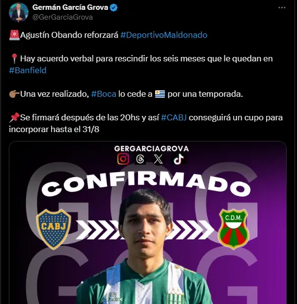 Obanda se va de Boca y Riquelme puede ir a otro refuerzo. (Captura)