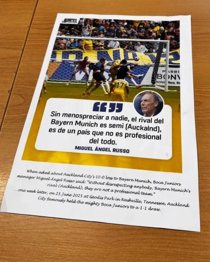 El irónico mensaje de Auckland City contra Russo.