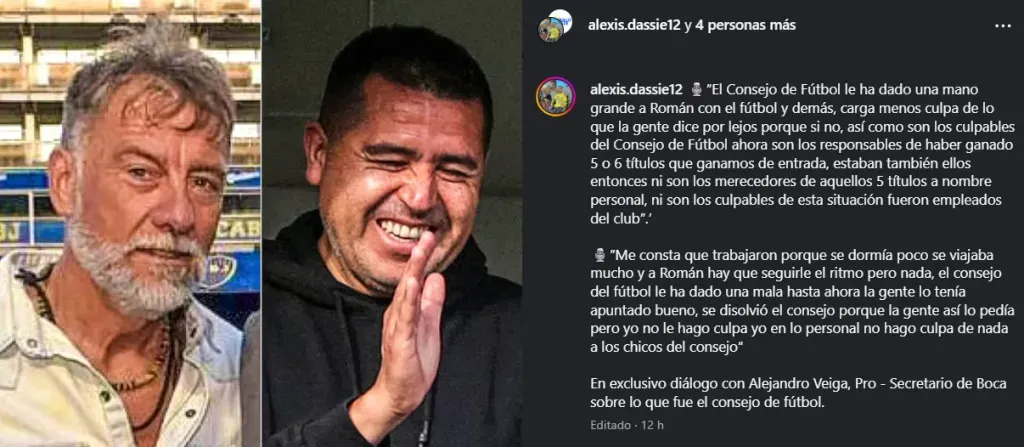 La defensa del dirigente de Boca a Serna y Cascini. (Instagram)