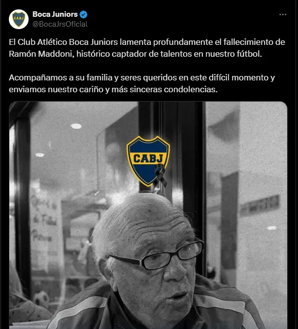 El comunicado de Boca por la muerte de Ramón Maddoni.