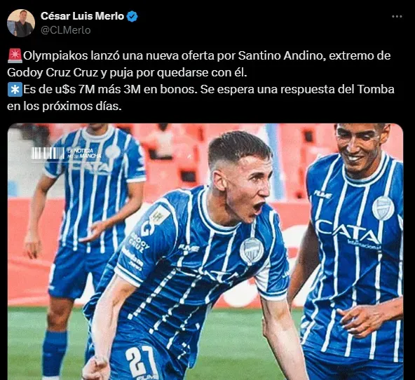 Olympiacos descartó a Zenón y va por Santino Andino. (Captura)