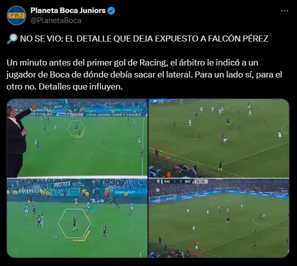 Falcón Pérez no se dio cuenta de un claro error en contra de Boca.