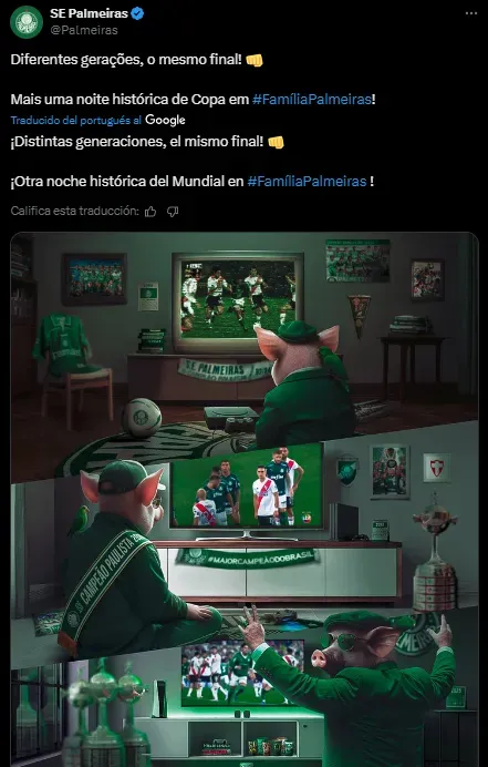 El posteo de Palmeiras para River. (Captura)