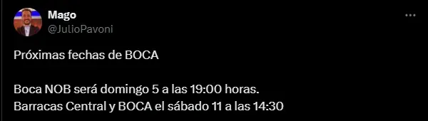 Día y hora de los encuentros de Boca. (Captura)