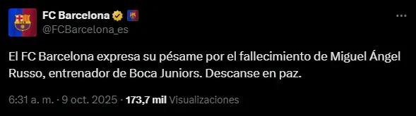 Barcelona se expresó por Russo. (Captura)