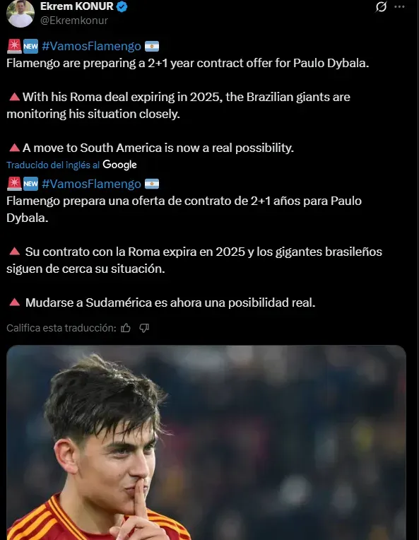 Dybala, en el radar del Flamengo. (Captura)