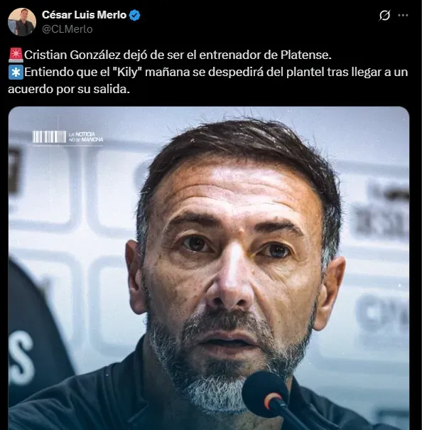 Kily González no es más técnico de Platense. (Captura)
