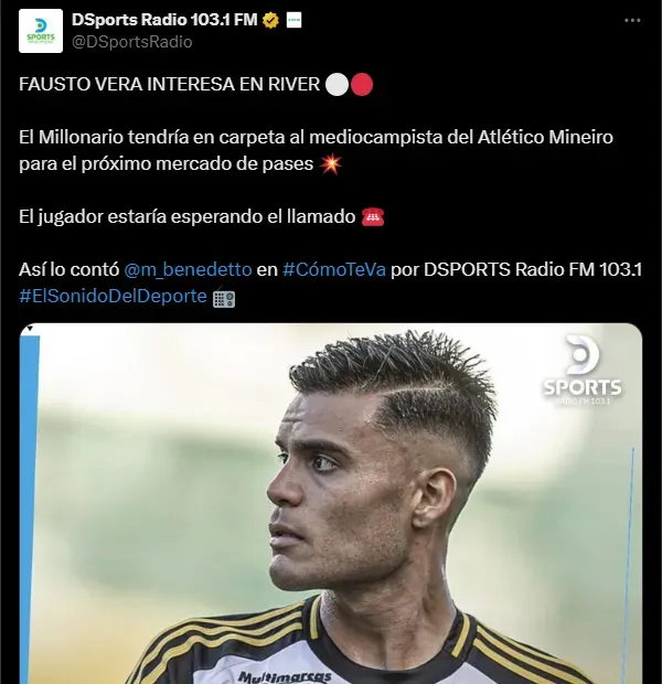 Fausto Vera gusta en River. (Captura)